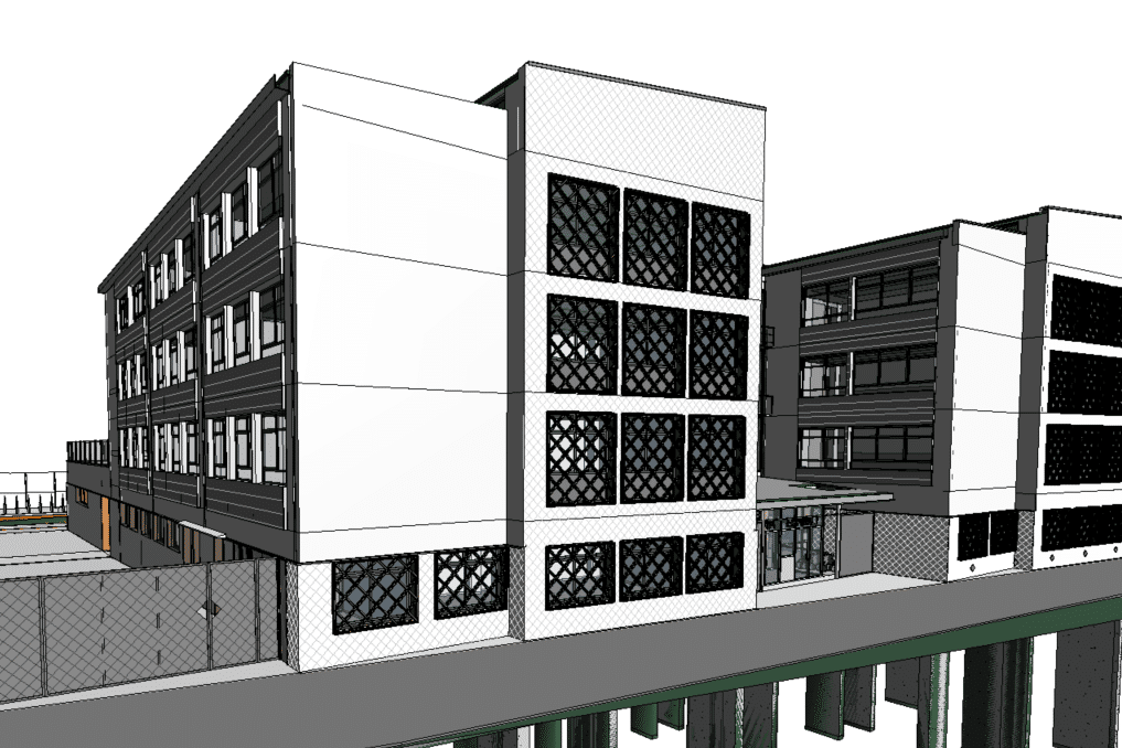 Vista 3D del modelo As-Built BIM del Instituto Maria Espinalt de Barcelona, destacando precisión y soluciones digitales avanzadas